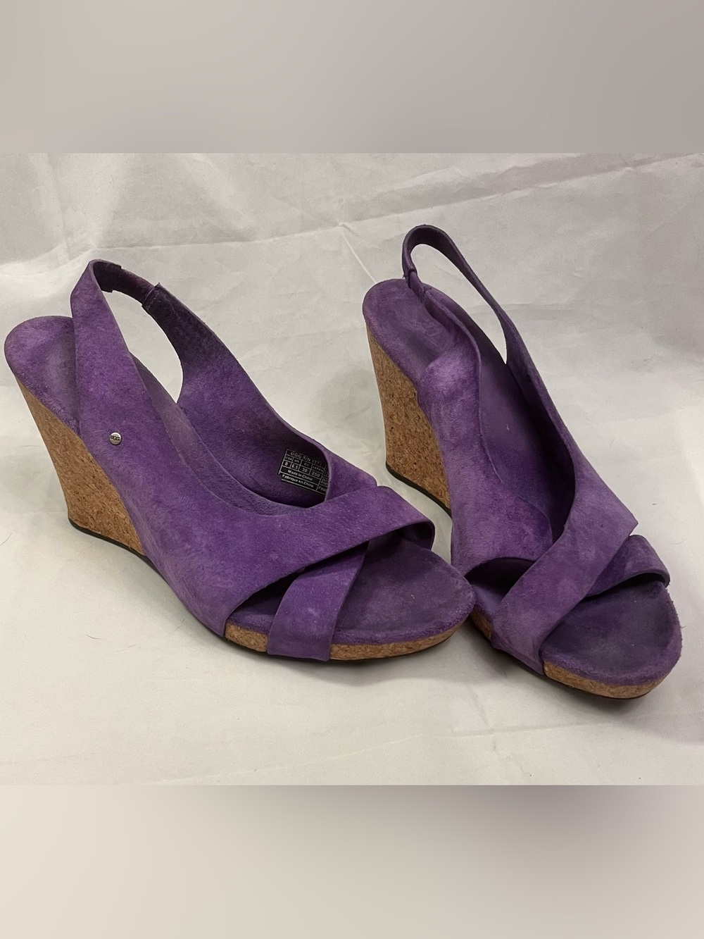 UGG Purple Suede Cork Wedge Sandals 8